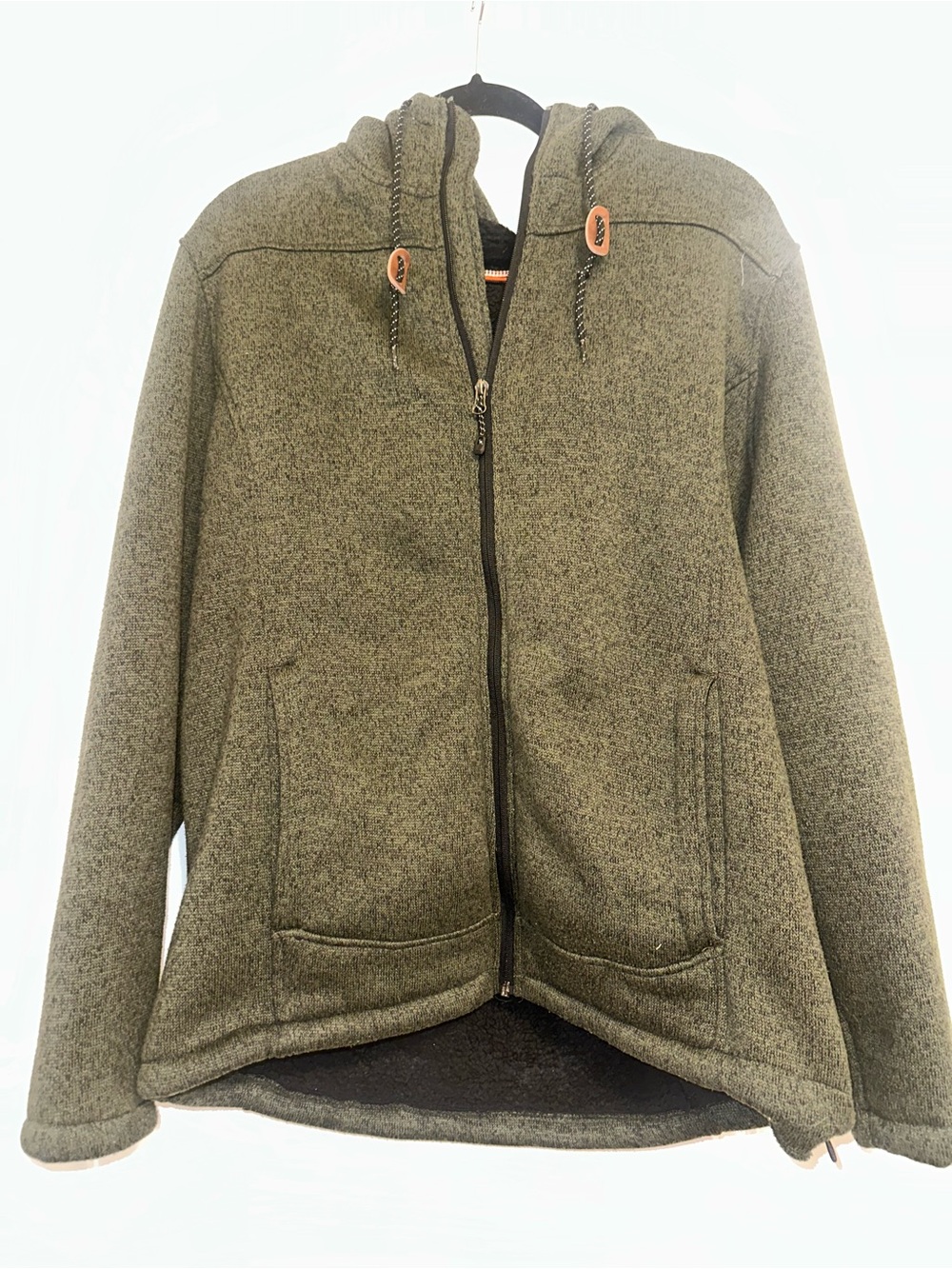 Free Country Men’s Hooded Fleece Lined Zip-Up Jacket in Olive Green Size L